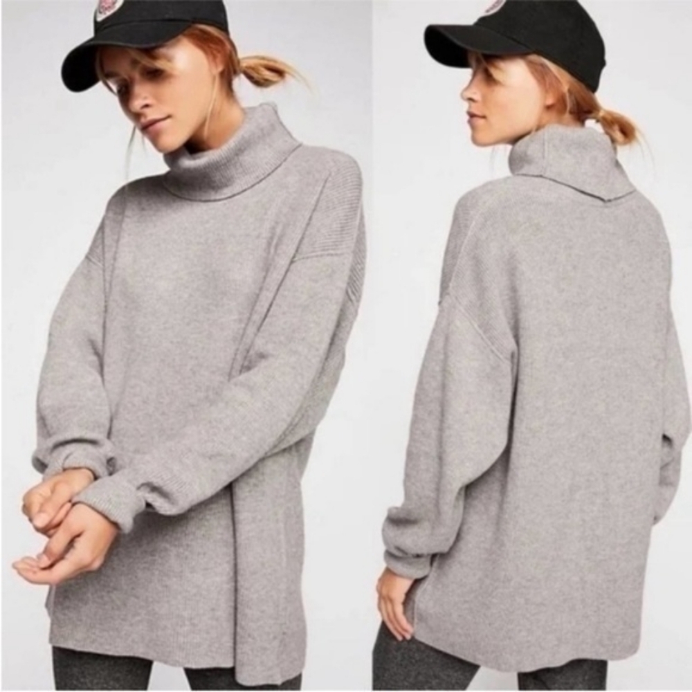 Free People Softly Structured Tunic Sweater In Dark Grey XS